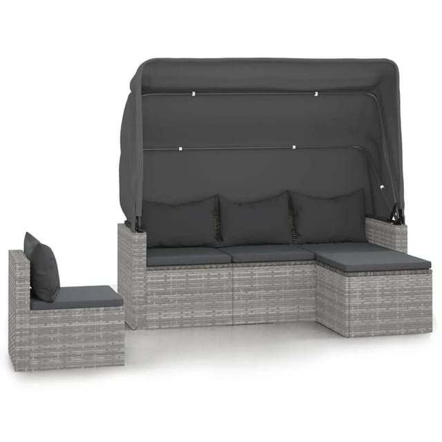 vidaXL 4-tlg Garten-Sofagarnitur mit Kissen Grau Poly Rattan Modell 1