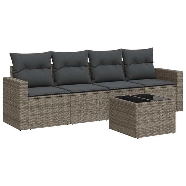 vidaXL 5-tlg Garten-Sofagarnitur mit Kissen Grau Poly Rattan Modell 14