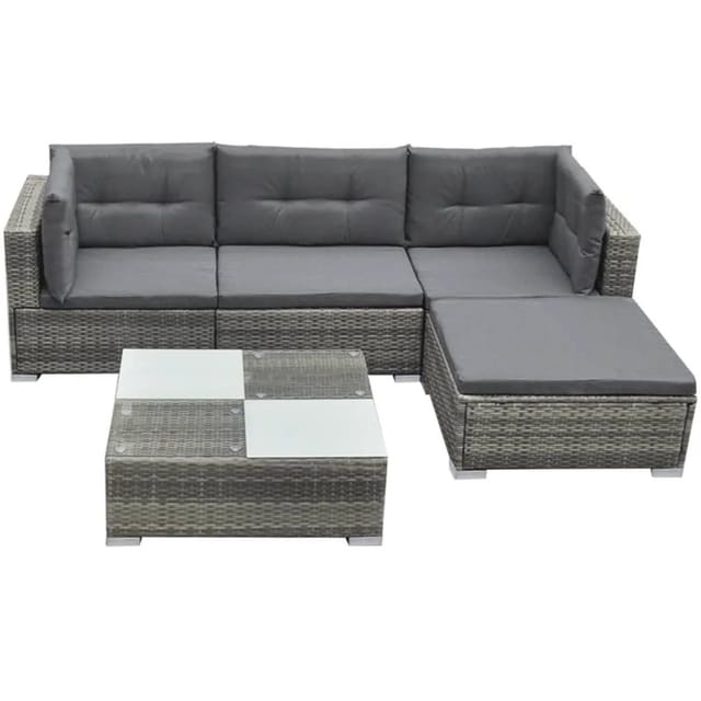 vidaXL 5-tlg Garten-Lounge-Set mit Kissen Poly Rattan Grau Modell 40