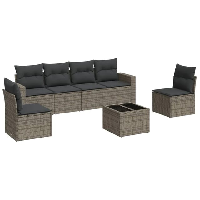 vidaXL 7-tlg Garten-Sofagarnitur mit Kissen Grau Poly Rattan Modell 52