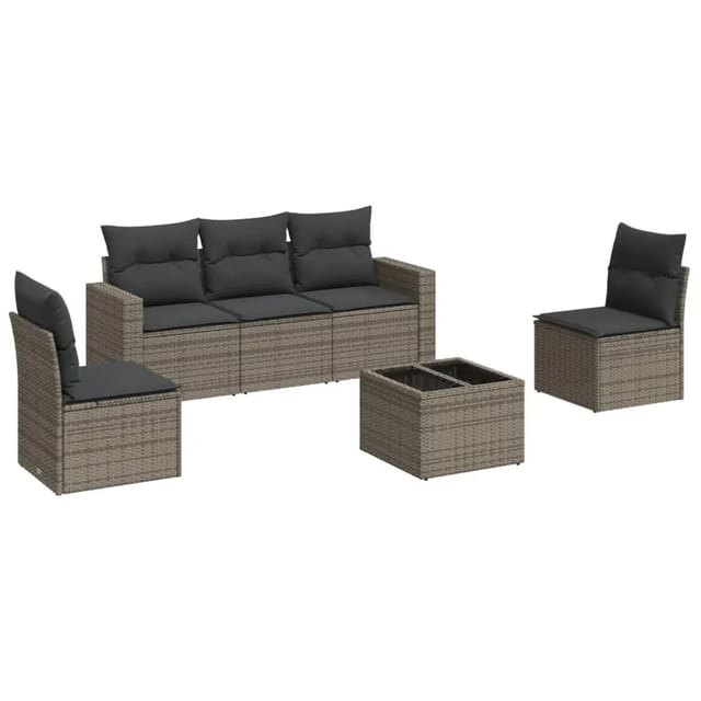 vidaXL 6-tlg Garten-Sofagarnitur mit Kissen Grau Poly Rattan Modell 26