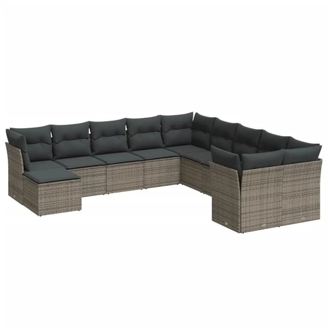 vidaXL 11-tlg Garten-Sofagarnitur mit Kissen Grau Poly Rattan Modell 9