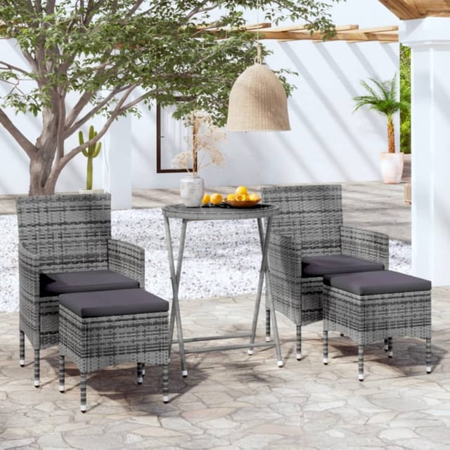 vidaXL 5-tlg Garten-Bistro-Set Poly Rattan und Hartglas Grau Modell 3