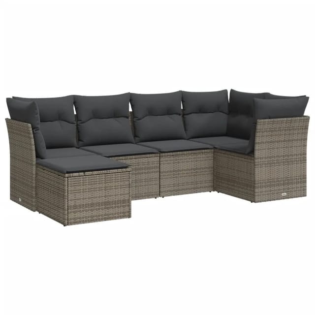 vidaXL 6-tlg Garten-Sofagarnitur mit Kissen Grau Poly Rattan Modell 3