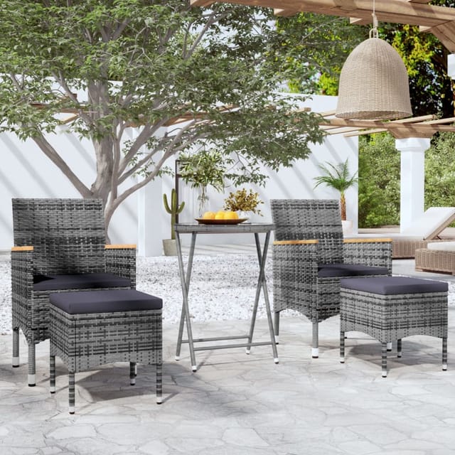 vidaXL 5-tlg Garten-Bistro-Set Poly Rattan und Hartglas Grau Modell 4