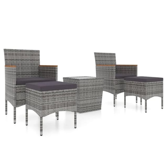 vidaXL 5-tlg Garten-Bistro-Set Poly Rattan und Hartglas Grau Modell 2