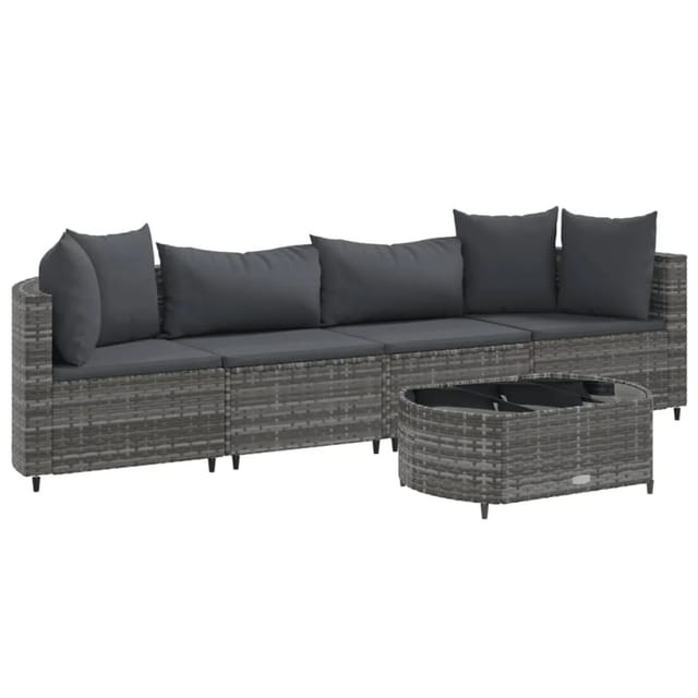 vidaXL 5-tlg Garten-Sofagarnitur mit Kissen Grau Poly Rattan Modell 110