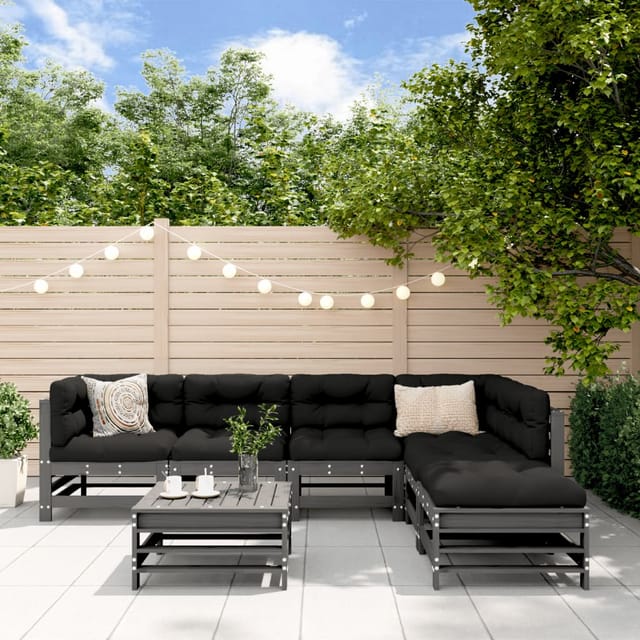 vidaXL 7-tlg Garten-Lounge-Set mit Kissen Grau Massivholz Modell 10