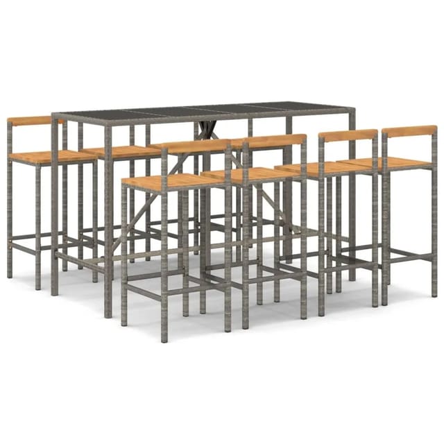 vidaXL 9-tlg Gartenbar-Set Grau Poly Rattan & Massivholz Akazie Modell 4