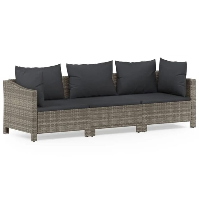 vidaXL 3-tlg Garten-Lounge-Set mit Kissen Grau Poly Rattan Modell 15