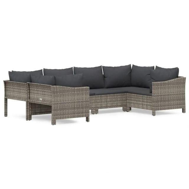 vidaXL 6-tlg Garten-Lounge-Set mit Kissen Grau Poly Rattan Modell 34