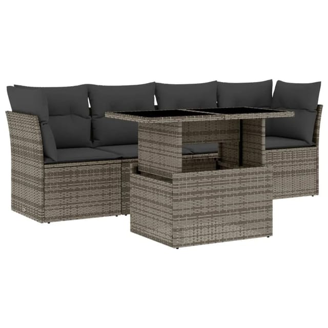 vidaXL 5-tlg Garten-Sofagarnitur mit Kissen Grau Poly Rattan Modell 93