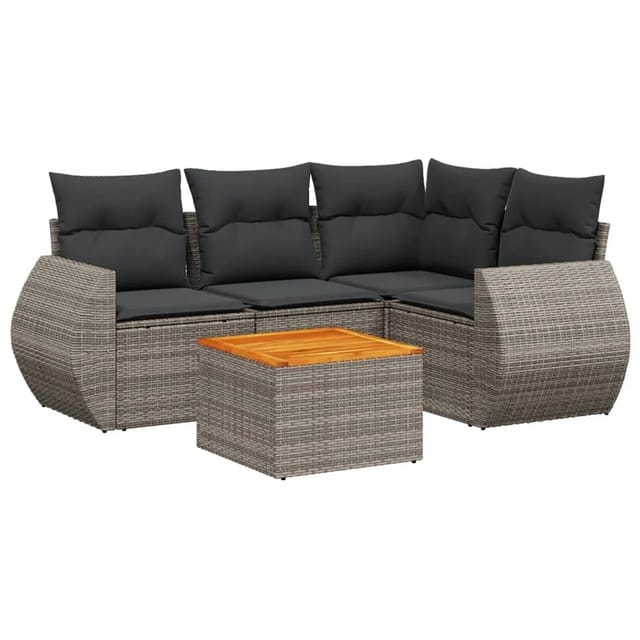 vidaXL 5-tlg Garten-Sofagarnitur mit Kissen Grau Poly Rattan Modell 52