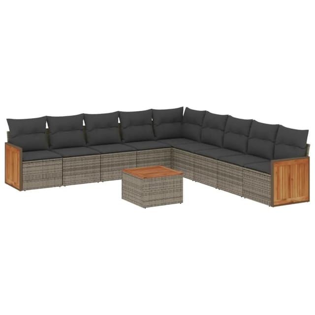 vidaXL 10-tlg Garten-Sofagarnitur mit Kissen Grau Poly Rattan Modell 92