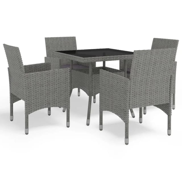 vidaXL 5-tlg Garten-Essgruppe Grau Poly Rattan und Glas Modell 1