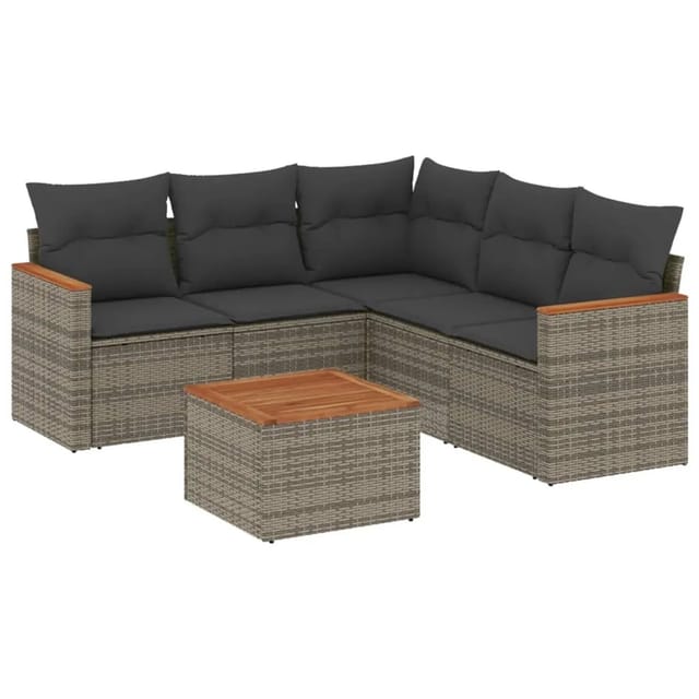vidaXL 6-tlg Garten-Sofagarnitur mit Kissen Grau Poly Rattan Modell 153