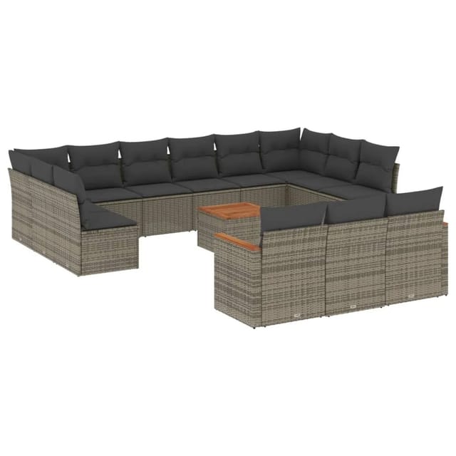 vidaXL 14-tlg Garten-Sofagarnitur mit Kissen Grau Poly Rattan Modell 15
