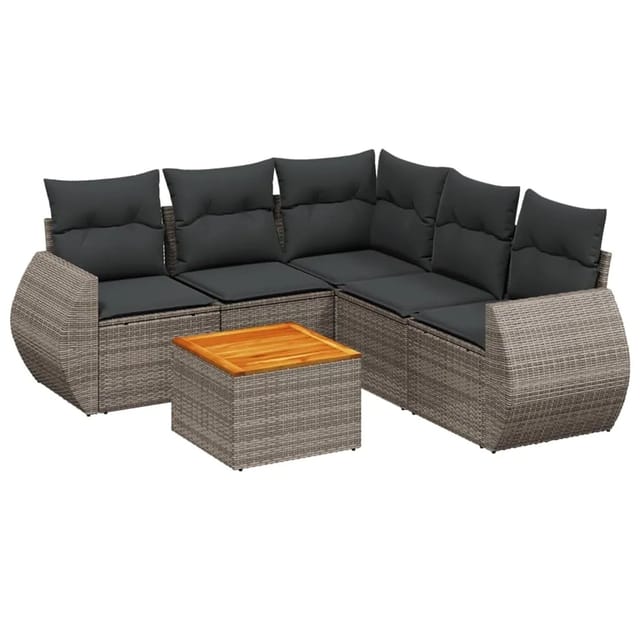 vidaXL 6-tlg Garten-Sofagarnitur mit Kissen Grau Poly Rattan Modell 92