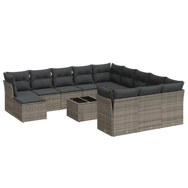 vidaXL 13-tlg Garten-Sofagarnitur mit Kissen Grau Poly Rattan Modell 22