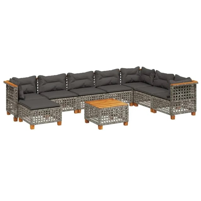 vidaXL 9-tlg Garten-Sofagarnitur mit Kissen Grau Poly Rattan Modell 137