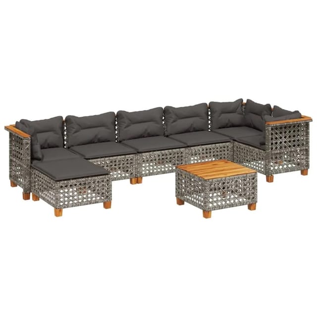 vidaXL 8-tlg Garten-Sofagarnitur mit Kissen Grau Poly Rattan Modell 169