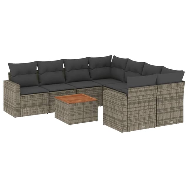 vidaXL 9-tlg Garten-Sofagarnitur mit Kissen Grau Poly Rattan Modell 72