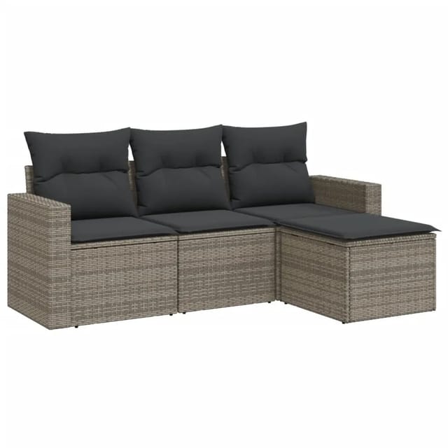 vidaXL 4-tlg Garten-Sofagarnitur mit Kissen Grau Poly Rattan Modell 9