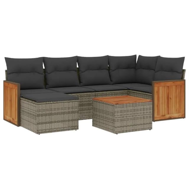 vidaXL 7-tlg Garten-Sofagarnitur mit Kissen Grau Poly Rattan Modell 131