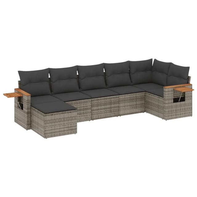 vidaXL 7-tlg Garten-Sofagarnitur mit Kissen Grau Poly Rattan Modell 74