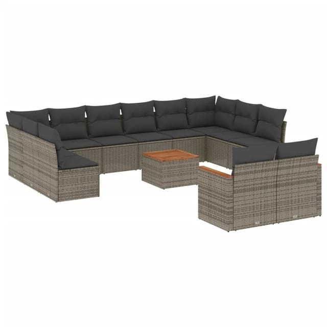 vidaXL 13-tlg Garten-Sofagarnitur mit Kissen Grau Poly Rattan Modell 25