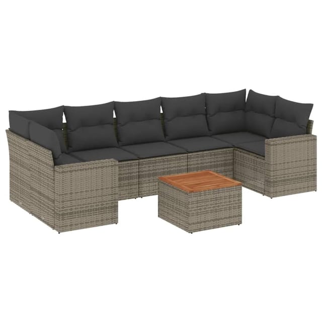 vidaXL 8-tlg Garten-Sofagarnitur mit Kissen Grau Poly Rattan Modell 85