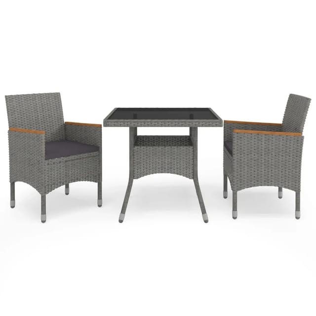 vidaXL 3-tlg Garten-Essgruppe Grau Poly Rattan und Akazienholz Modell 2