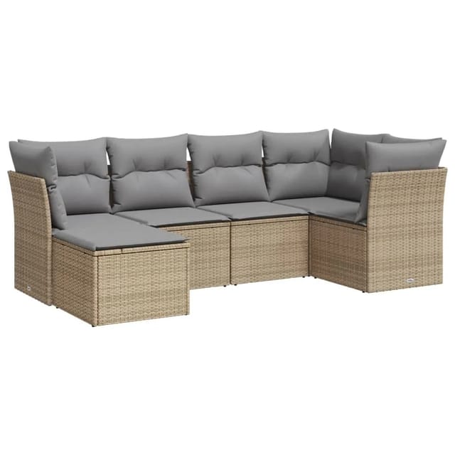 vidaXL 6-tlg Garten-Sofagarnitur mit Kissen Beige Poly Rattan Modell 54