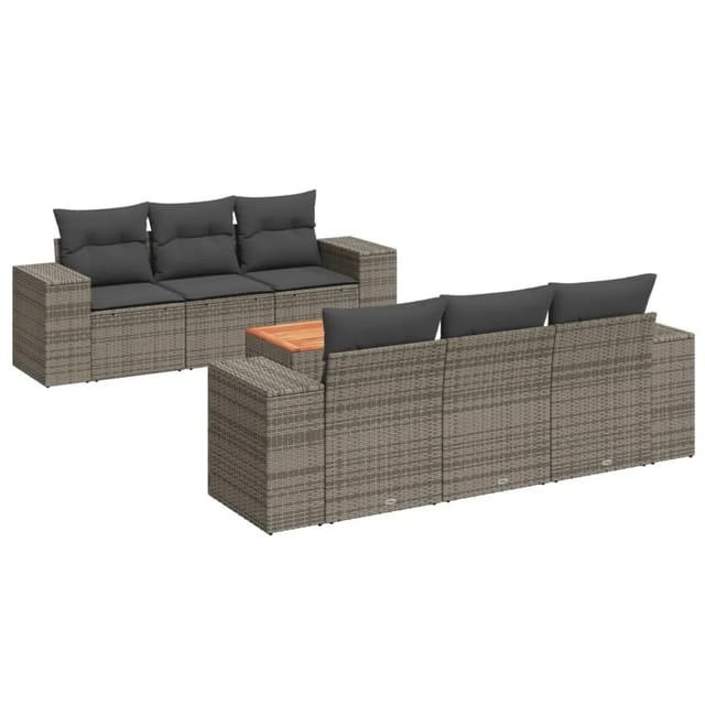 vidaXL 7-tlg Garten-Sofagarnitur mit Kissen Grau Poly Rattan Modell 16