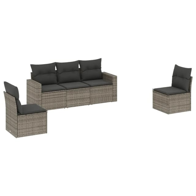 vidaXL 5-tlg Garten-Sofagarnitur mit Kissen Grau Poly Rattan Modell 30