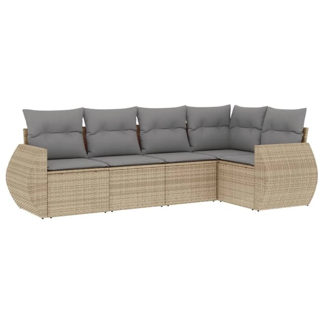 vidaXL 5-tlg Garten-Sofagarnitur mit Kissen Beige Poly Rattan Modell 176