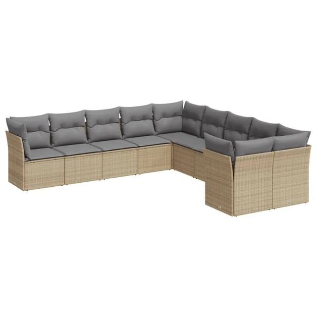vidaXL 10-tlg Garten-Sofagarnitur mit Kissen Beige Poly Rattan Modell 38