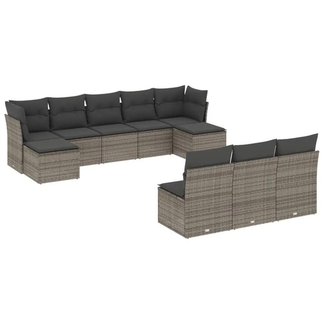 vidaXL 10-tlg Garten-Sofagarnitur mit Kissen Grau Poly Rattan Modell 57