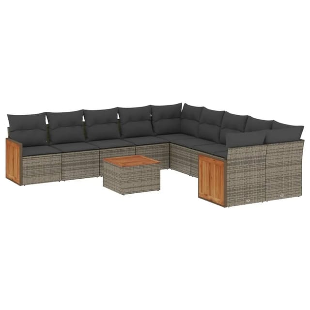 vidaXL 11-tlg Garten-Sofagarnitur mit Kissen Grau Poly Rattan Modell 62