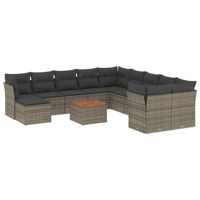 vidaXL 12-tlg Garten-Sofagarnitur mit Kissen Grau Poly Rattan Modell 37