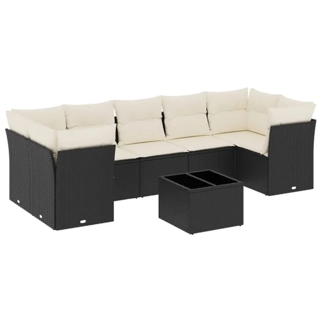vidaXL 8-tlg Garten-Sofagarnitur mit Kissen Schwarz Poly Rattan Modell 28