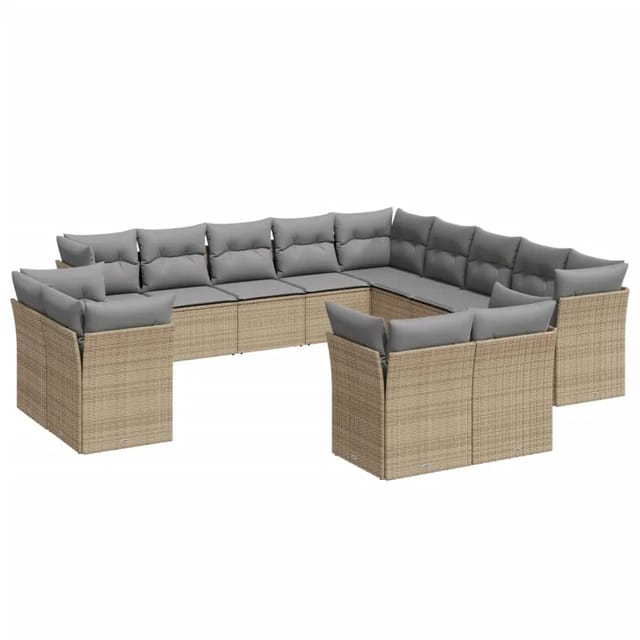 vidaXL 13-tlg Garten-Sofagarnitur mit Kissen Beige Poly Rattan Modell 35