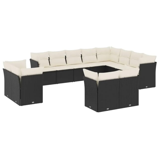 vidaXL 12-tlg Garten-Sofagarnitur mit Kissen Schwarz Poly Rattan Modell 6