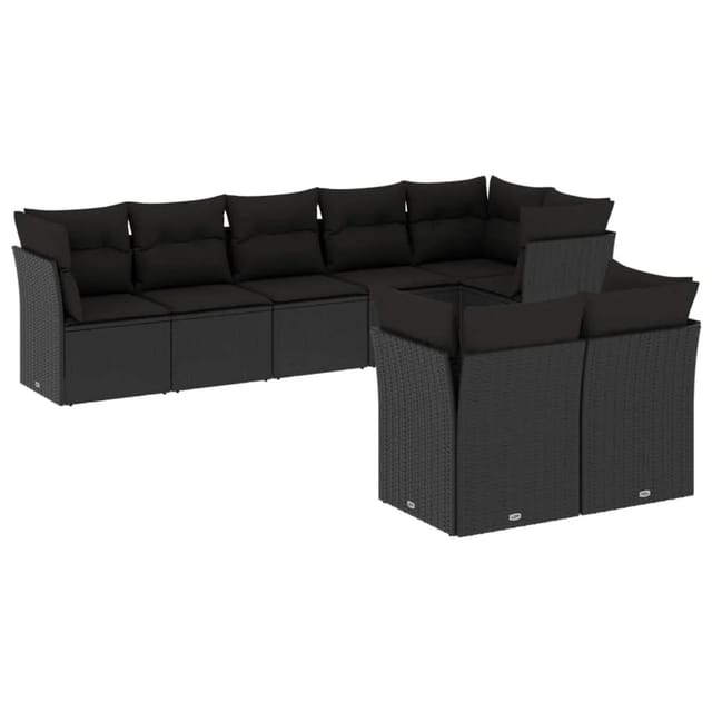 vidaXL 8-tlg Garten-Sofagarnitur mit Kissen Schwarz Poly Rattan Modell 47