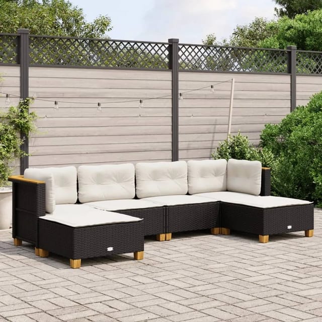vidaXL 6-tlg Garten-Sofagarnitur mit Kissen Schwarz Poly Rattan Modell 255