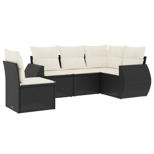 vidaXL 5-tlg Garten-Sofagarnitur mit Kissen Schwarz Poly Rattan Modell 123