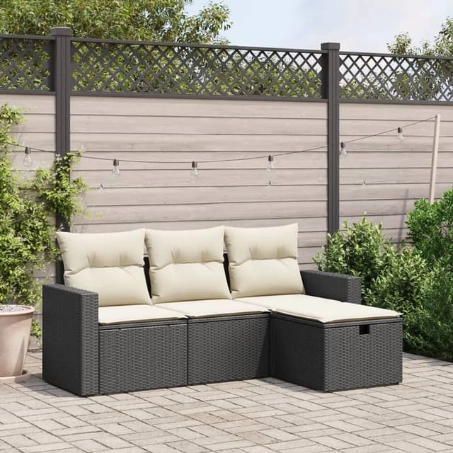 vidaXL 4-tlg Garten-Sofagarnitur mit Kissen Schwarz Poly Rattan Modell 48