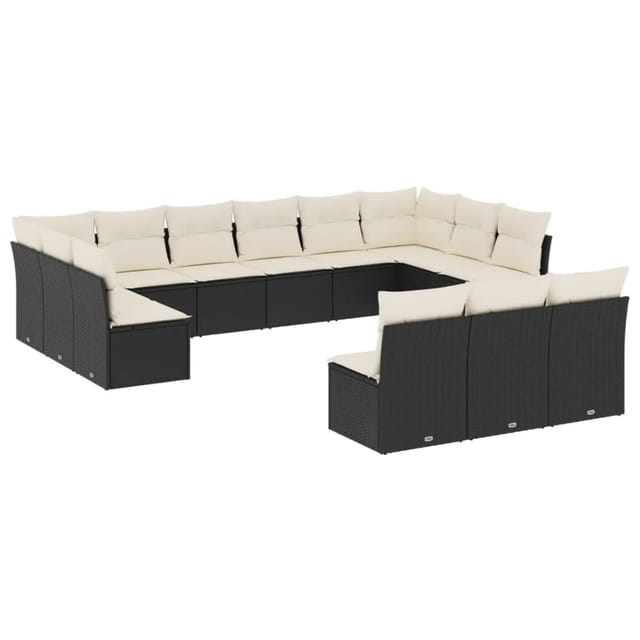 vidaXL 13-tlg Garten-Sofagarnitur mit Kissen Schwarz Poly Rattan Modell 5