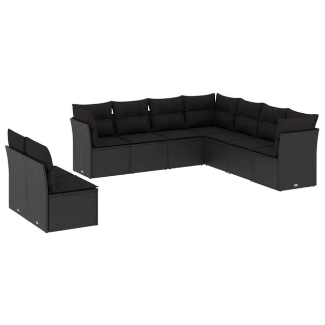 vidaXL 9-tlg Garten-Sofagarnitur mit Kissen Schwarz Poly Rattan Modell 50