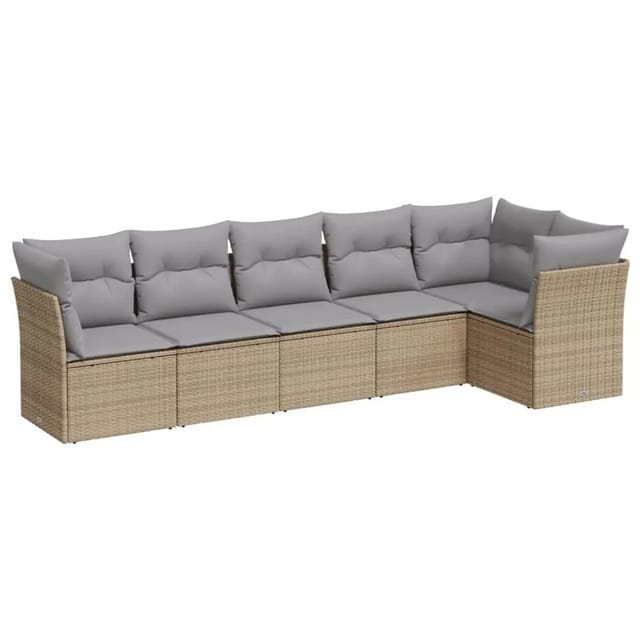 vidaXL 6-tlg Garten-Sofagarnitur mit Kissen Beige Poly Rattan Modell 20